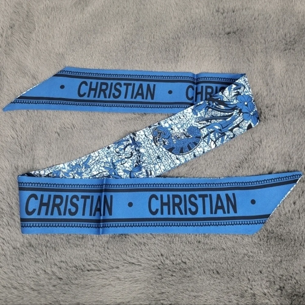New Blue Chameleon Silk Skinny Scarf Twilly